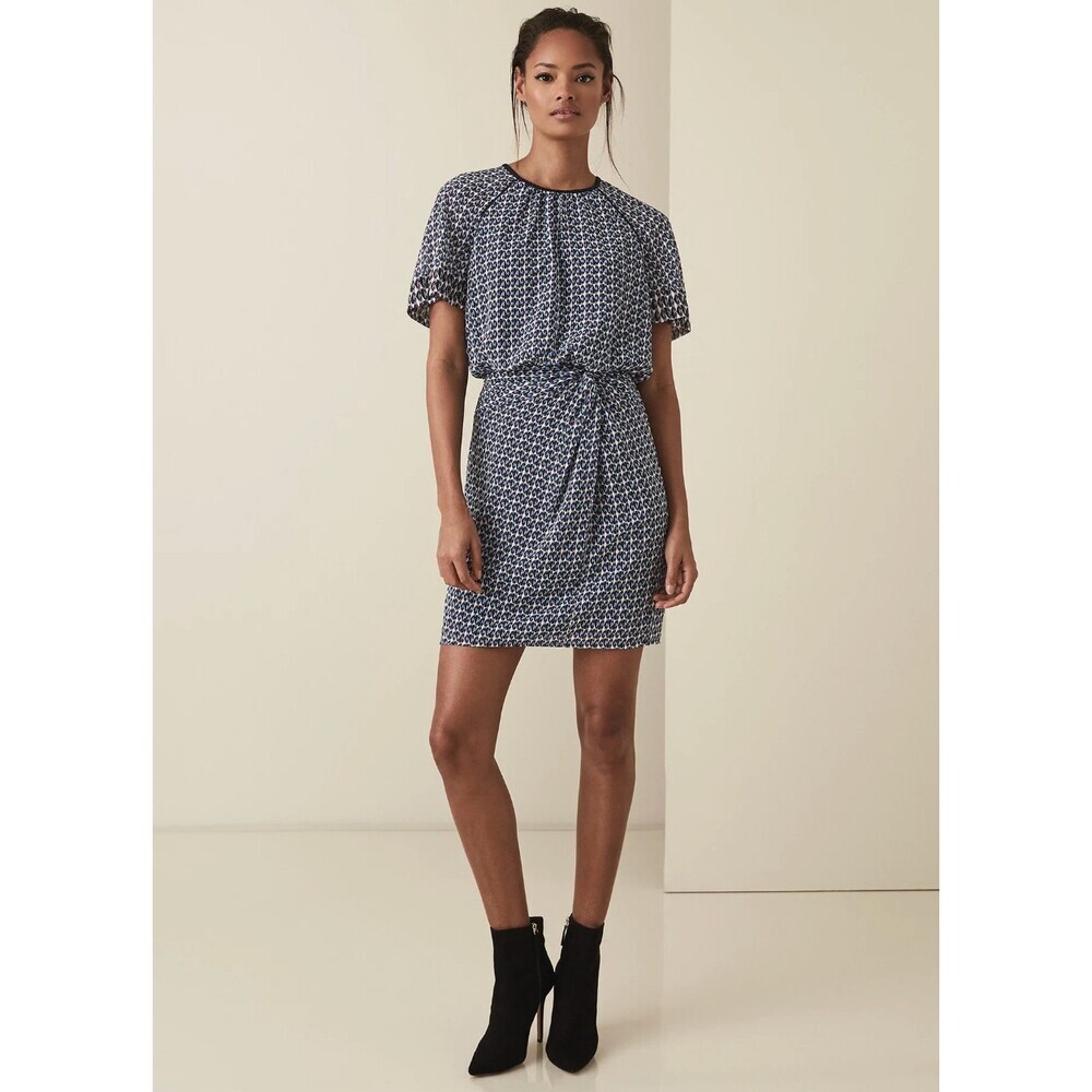 Reiss Heidi Diamond Printed Day Dress in Multicolor Size 12 Mini Short Sleeve